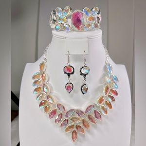 Stunning Rainbow Fire Topaz 925 Necklace Bracelet Earring Set